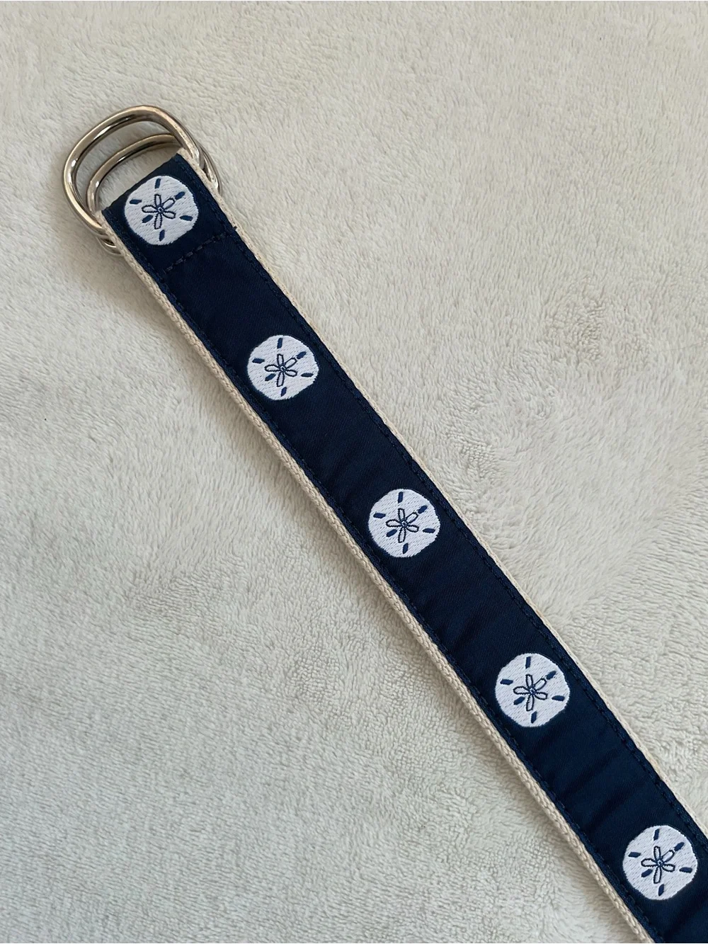 Eliza B. Navy Sand Dollar D-Ring Canvas Belt Size M Made in USA
